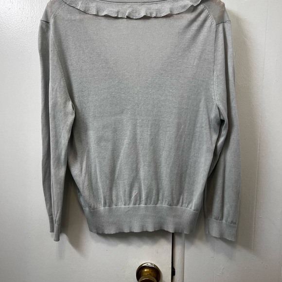 J Crew Cardigan Ruffle Light Gray Size M - Picture 2 of 5